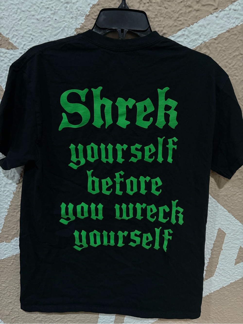 Black Graphic Tee with Shrek and Phrase
